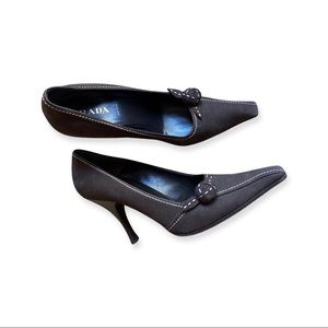 Prada Rosebuds Suede Brown Pumps Size 40